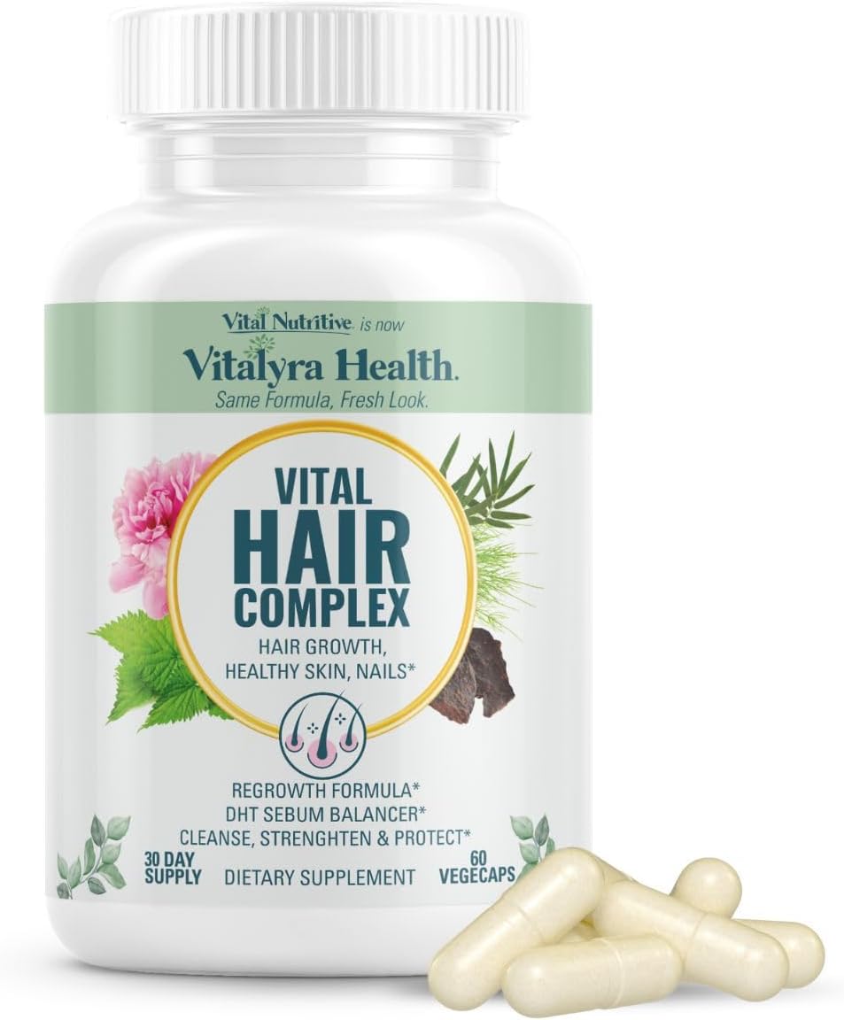 VITAL NUTRITIVE Vital Hair Complex – Biotin & Vitamin B Hair Vitamins for Women & Men – Supports Healthy Hair, Skin & Nails – Hormone-Free, Gluten-Free – Hair Supplement for Women & Men