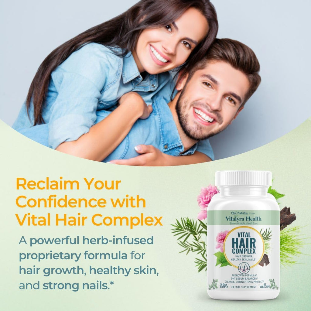 VITAL NUTRITIVE Vital Hair Complex – Biotin & Vitamin B Hair Vitamins for Women & Men – Supports Healthy Hair, Skin & Nails – Hormone-Free, Gluten-Free – Hair Supplement for Women & Men