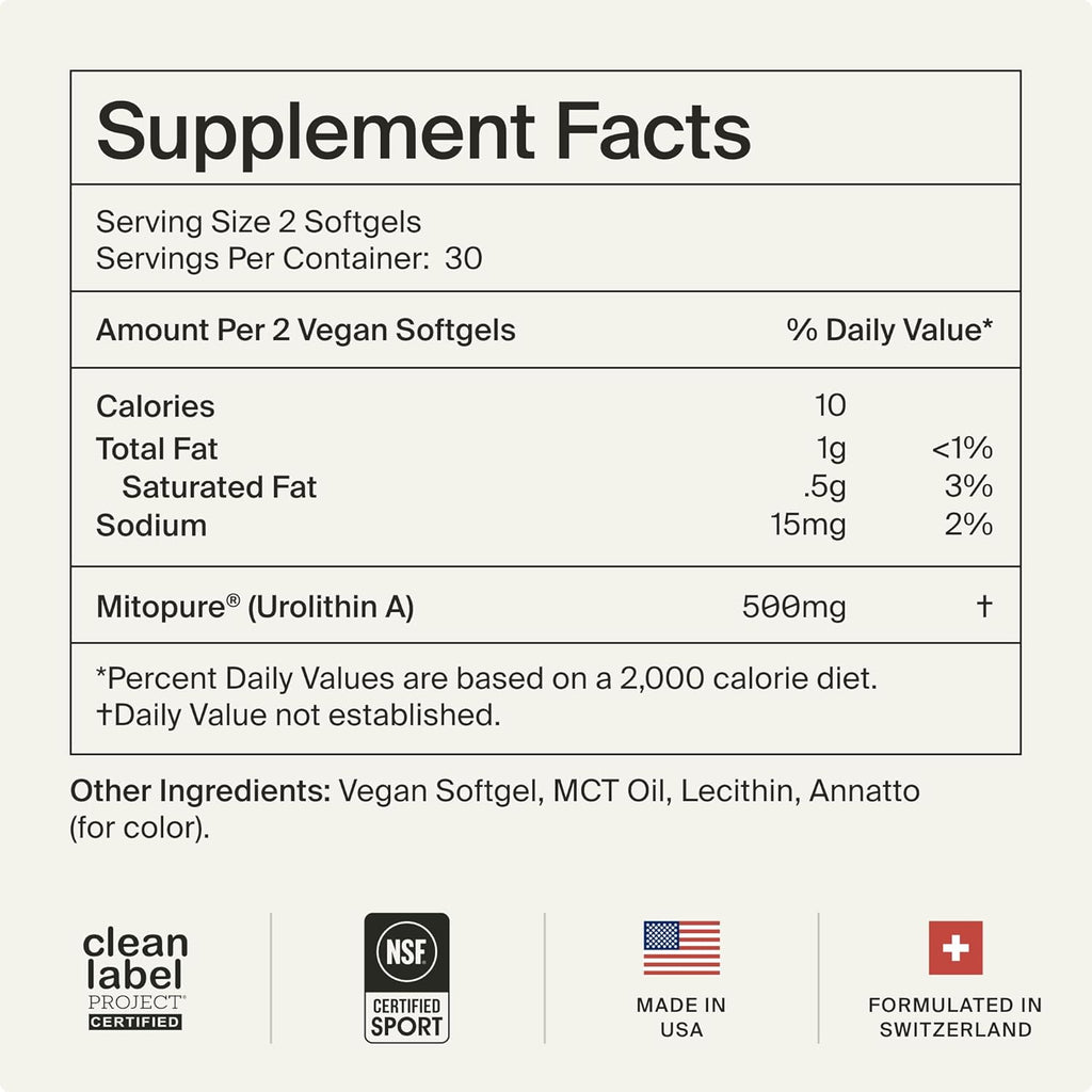 Timeline Mitopure Urolithin A 500mg Supplement, 60 Vegan Softgels