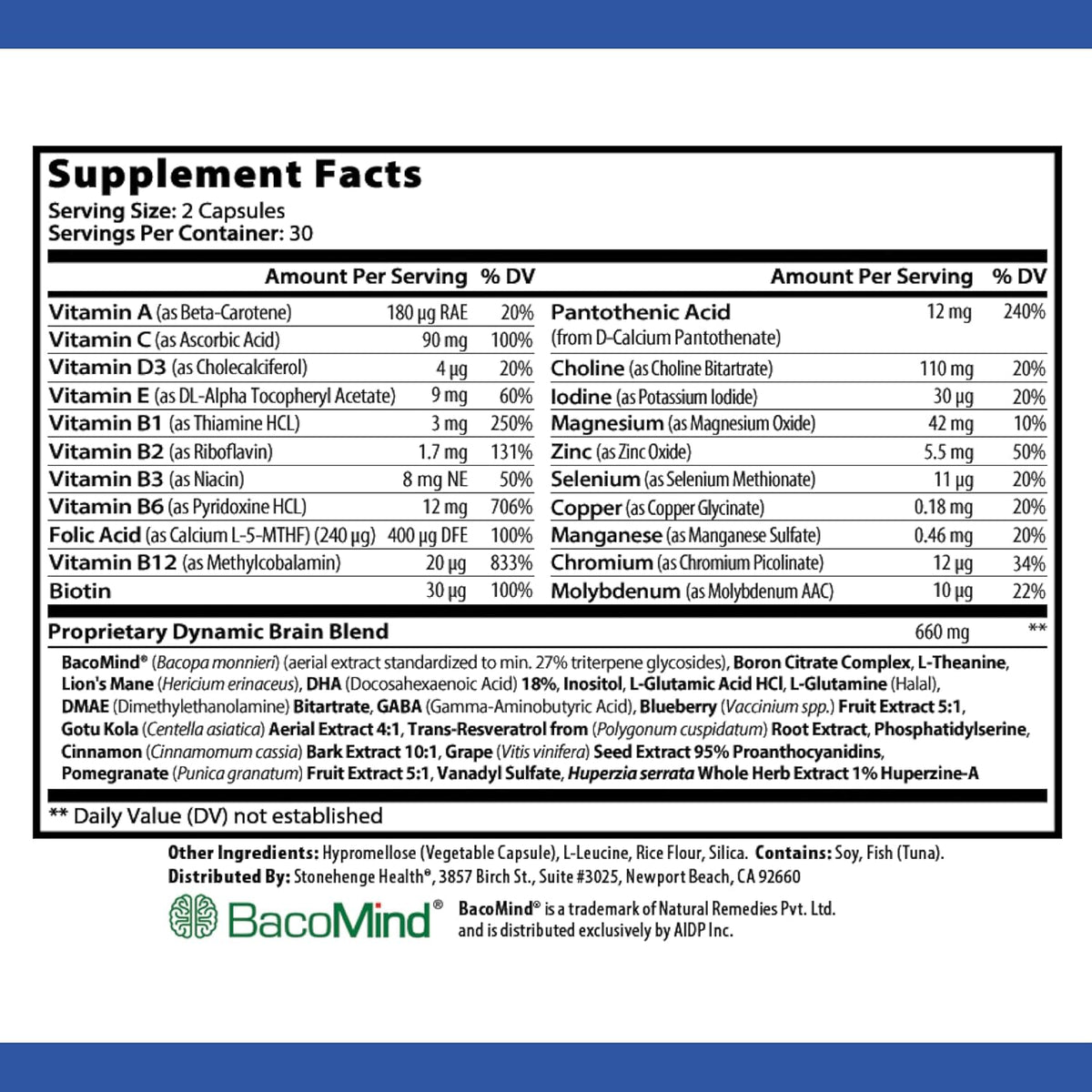 Stonehenge Health Dynamic Brain | Bacopa Supplement for Memory and Focus