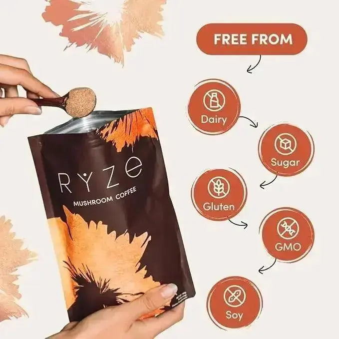 RYZE Mushroom Coffee | 6 Adaptogenic Mushrooms | USDA Organic | Instant Coffee | MCT Oil | USA Grown | Better Energy, Focus, Digestion, Immunity | Cordyceps, Lion’s Mane, Turkey Tail | 30 servings - Jia Sales